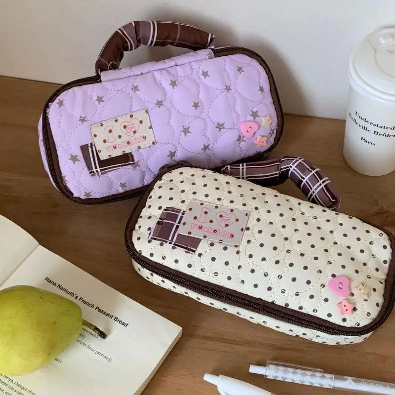 Heart Shaped Handle Pencil Case Cute Ins Student Pen Bag Qme