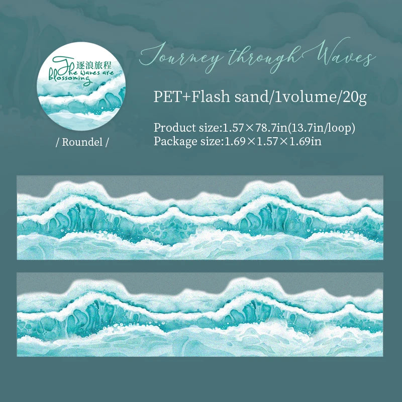 40mm*2m Ocean Wave Theme PET Tape INS Masking Adhesive Creative Decor Scrapbook supplies DIY Planner office stationery Stickers Qme F