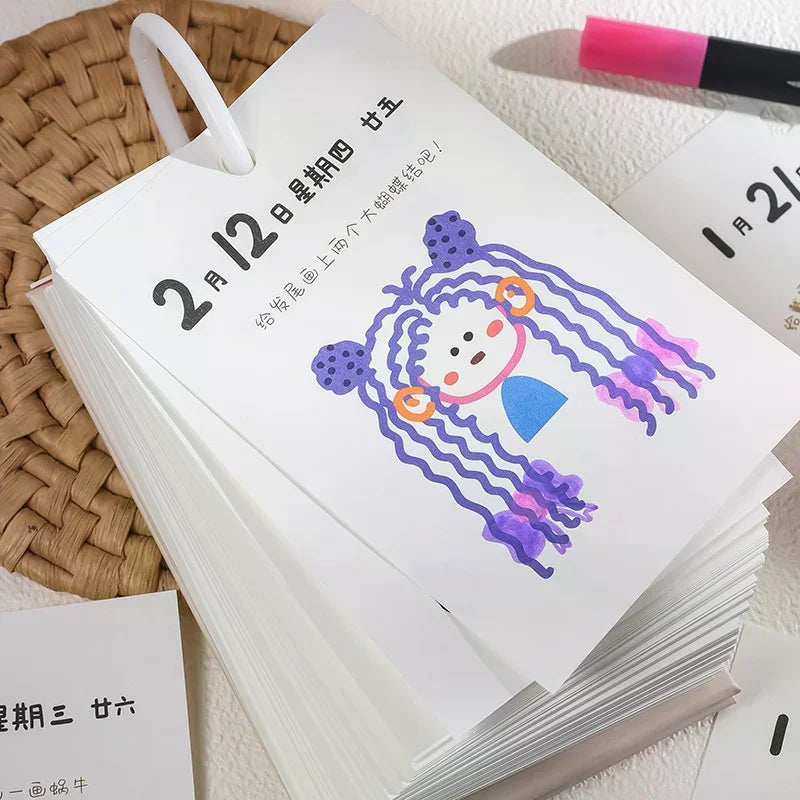 2026 Cute Puppy Lucky Calendar Healing Illustration Lines 365 Days Qme