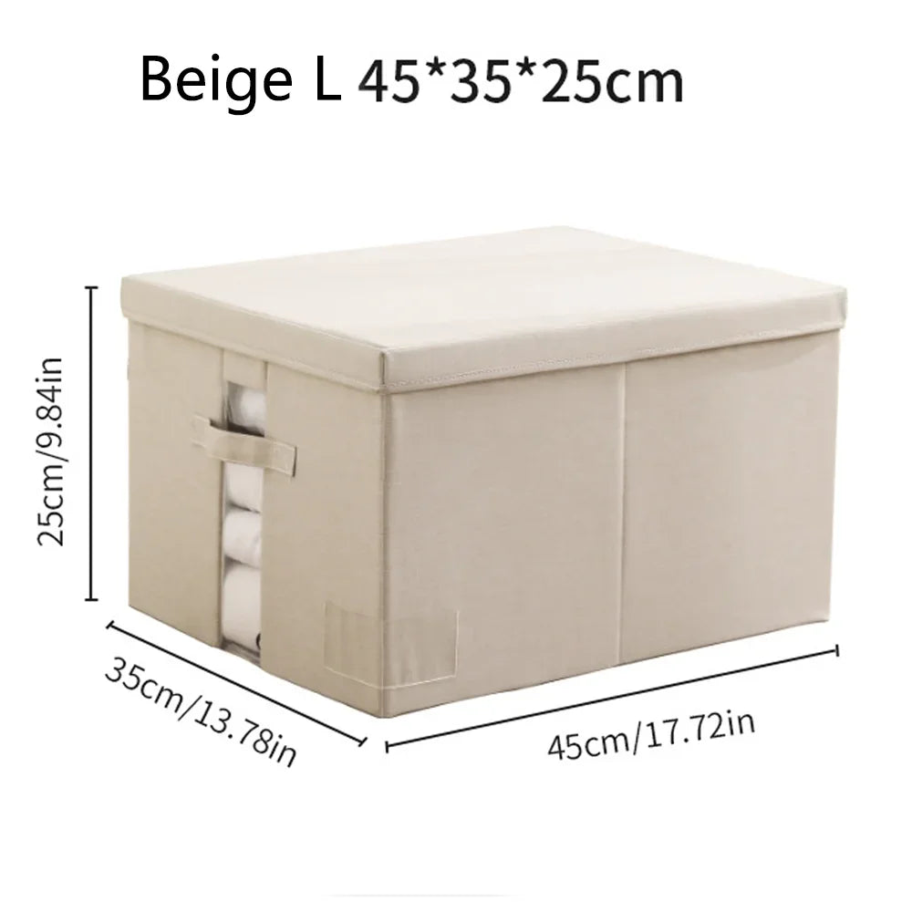 Foldable Storage Box Portable Home Storage Bag Household Cationic Fabric Large Capacity Clothes Organizer for Wardrobe Closet Qme Beige L