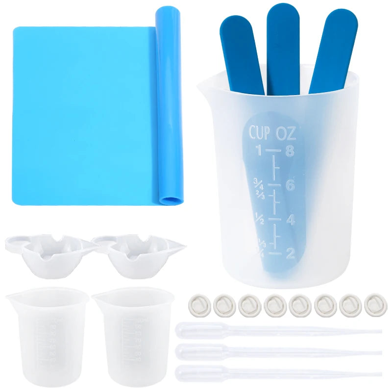 Epoxy Resin Tools Silicone Pad Measuring Cups Beaker Disposable Stirring Stick Rods Spoons Gloves For Jewelry Making Accessories Qme