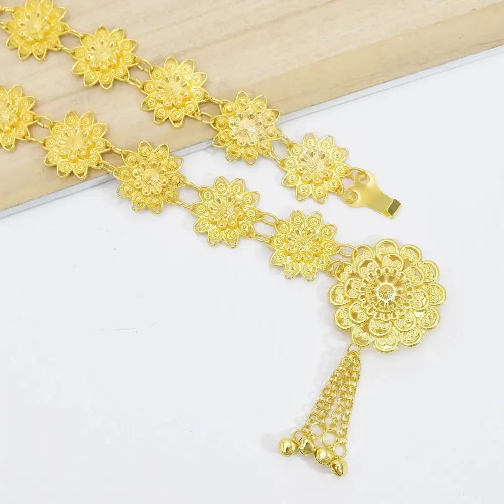 Traditional Metal Ethnic Style Belt Bell Silver Gold Belt Hollow Out Tassel Flower Metal Waist Chain Party Decoration Qme