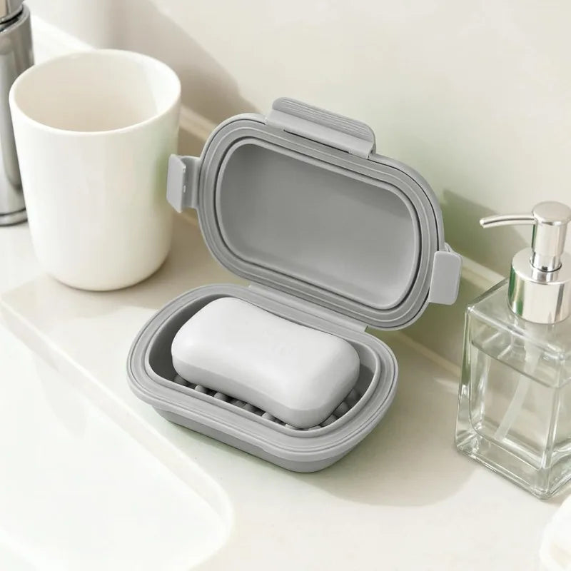 Travel Portable Flip Soap Dish Lid-leak Proof Bar Container Fold Flat Qme