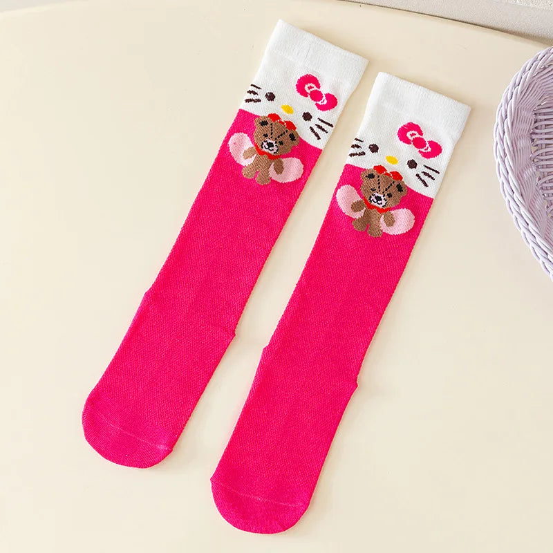 Hello Kitty Kuromi Knee-High Socks Summer Mesh Breathable Korean-Style Socks Cute Cartoon Student Over-the-Knee Socks Qme 3 2 pairs Sizes 33to