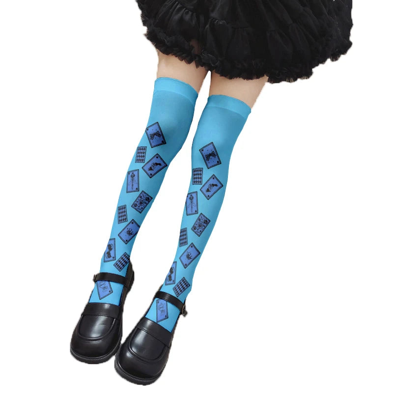 Cute Pink Princess Lolita Over Knee Stockings Love Bow Printed Girl Qme style10 One Size