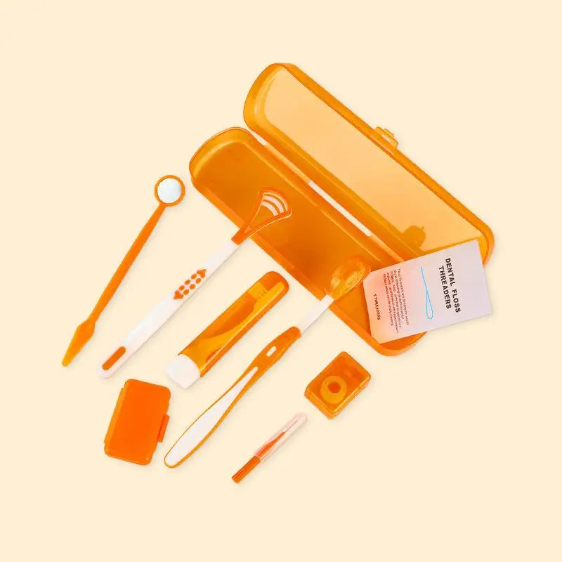 Complete Dental Oral Care Portable Teeth Cleaning Tool Storage Case Qme orange