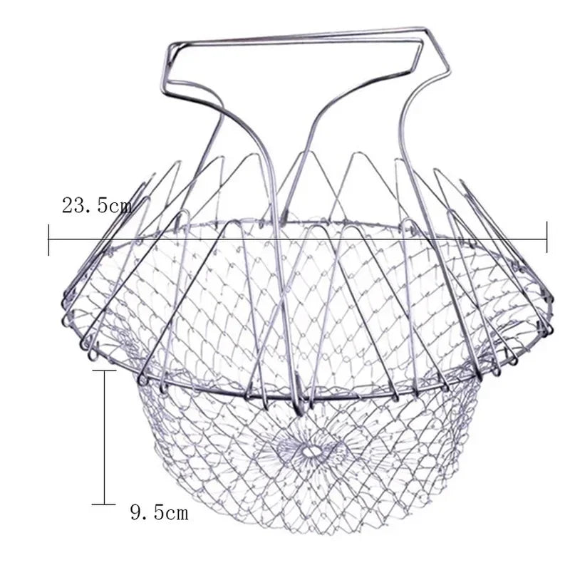 Multifunction Foldable Steam Rinse Strain Fry French Chef Basket Qme