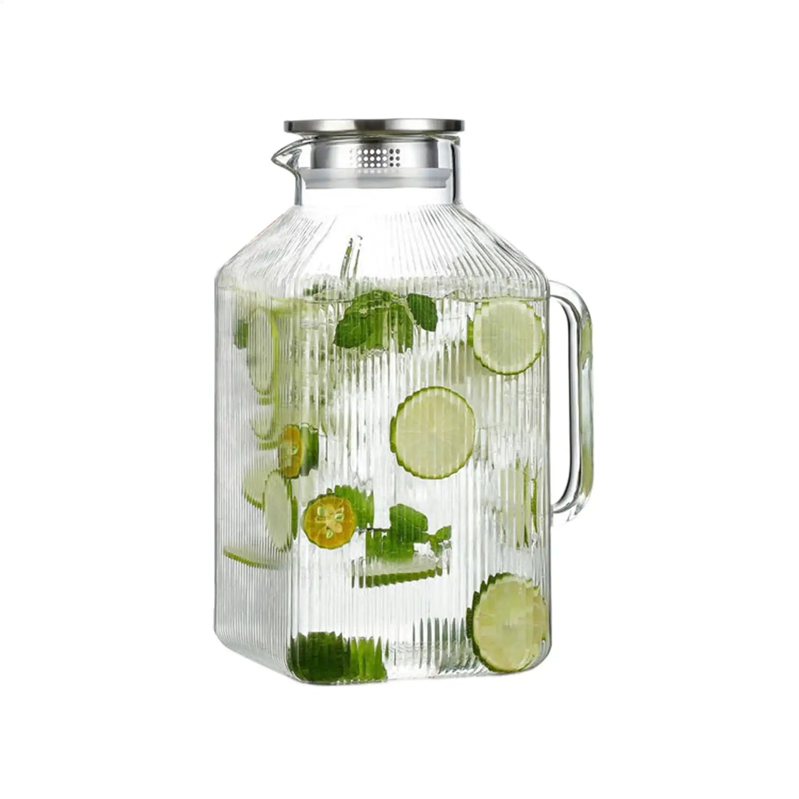 Glass Pitcher with Lid 3.8L Large Leakproof Glass Drink Pitcher Tea Jugs for Juice Iced Tea Homemade Beverage Coffee Fridge Qme