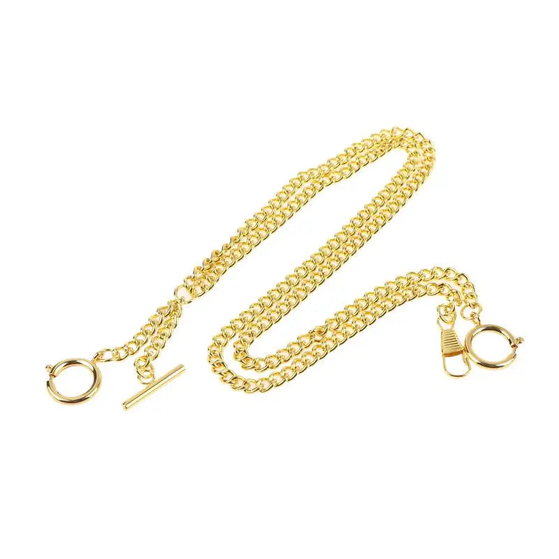 Double Chain Pocket Watch Chain Curb Link Chain Clip Pocket Chain For Men And Women For Christmas And Father's Day Gift Qme Gold