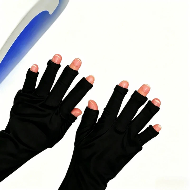 Anti UV Gloves Gel Professional Protection Gloves For ManicuresProtect Hands Nail Art Stretchy Fingerless Glove For Home Outdoor Qme 1pair-black