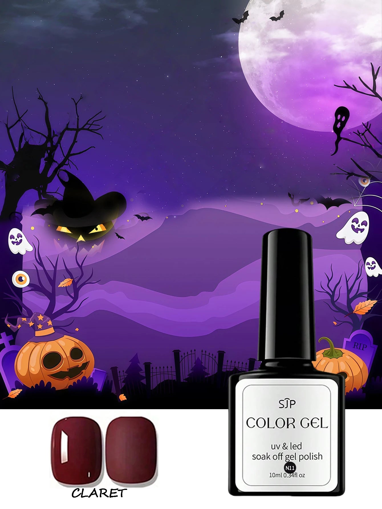 1 Halloween Gel Nail Polish Includes Witch Purple White Vampire Blood Qme wine red