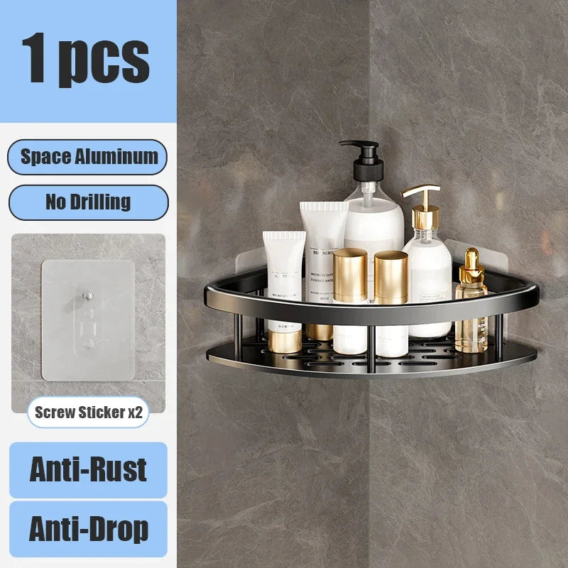 Bathroom Storage Rack Environmentally Friendly Recyclably Support Rack Shampoo Shower Soap Solution Organizer Household Products Qme trangle-black 1