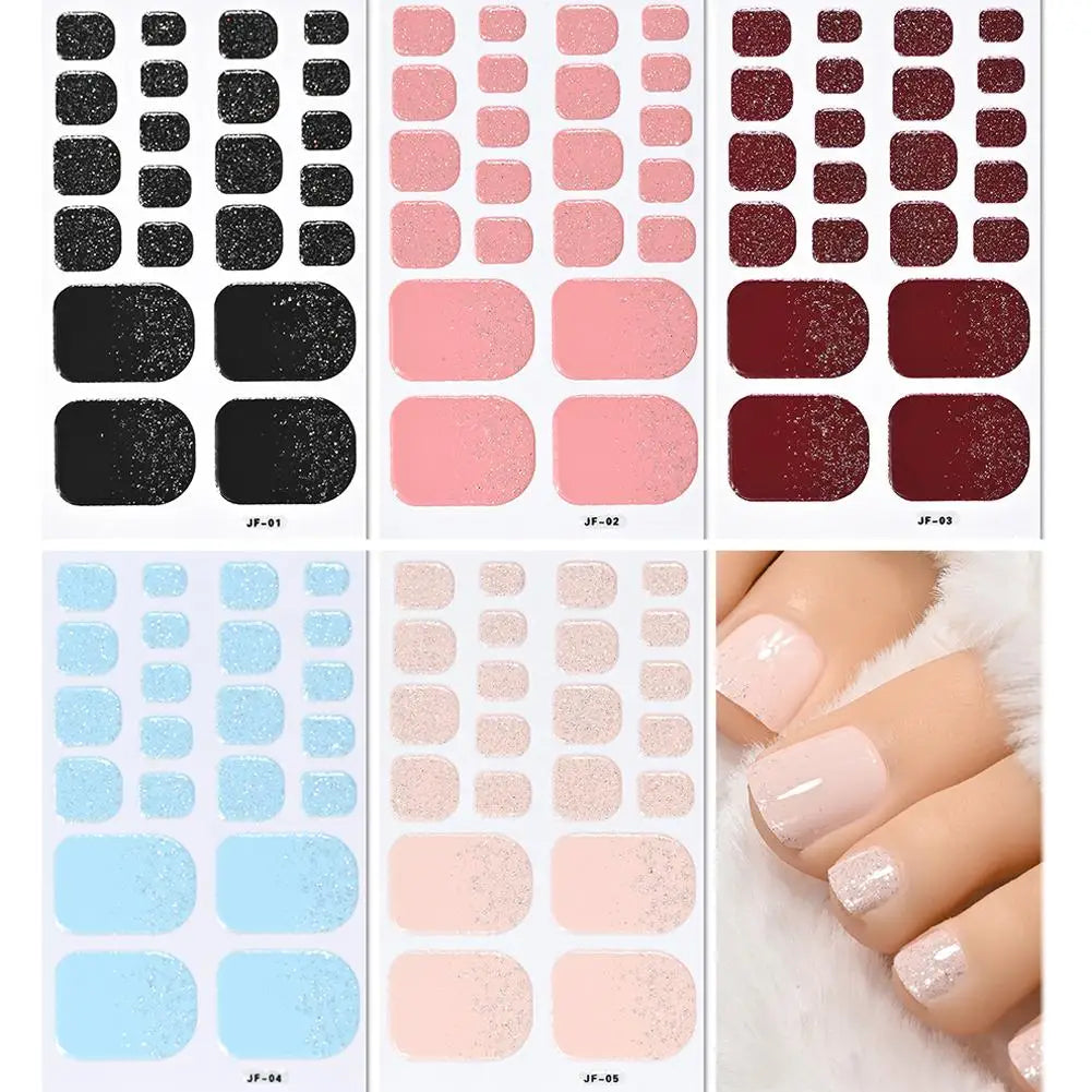 22Tips French Black Baking-free Toe Nail Stickers With Toenail Polish Patch Cover Decal Full Wraps Nail Glitter Art Long-La Y8P7 Qme