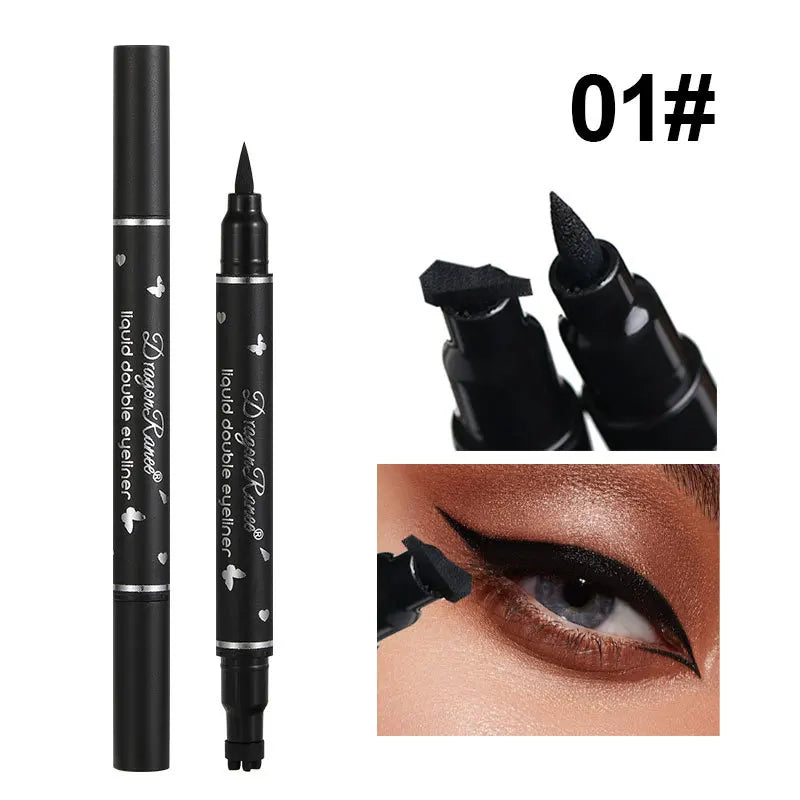 2 IN 1 Butterfly Seal Eyeliner Pen Star Moon Stamp Long-Lasting Waterproof Black Liquid Eye Liner Pencil Eyes Makeup Cosmetic Qme 01 triangle