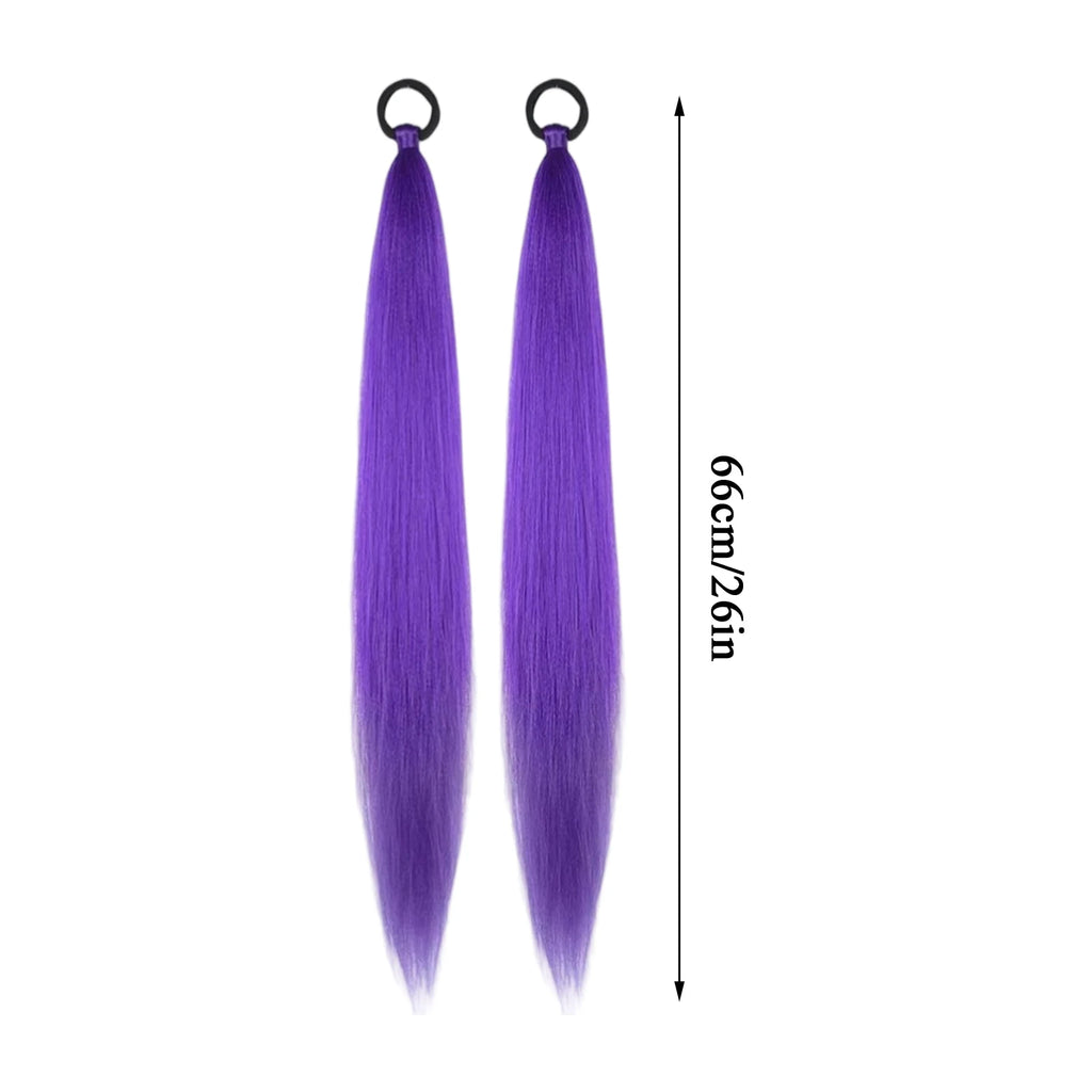 Synthetic Solid Color Long Braids Pony Tail with Elastic Band Long Party Christmas Halloween Role-playing Hair Accessories Qme