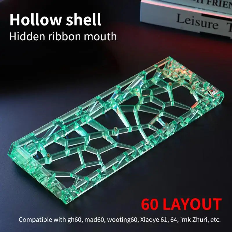 GH60 Clear Acrylic Hollow Shell Custom Keyboard Case DIY Mechanical Qme Green