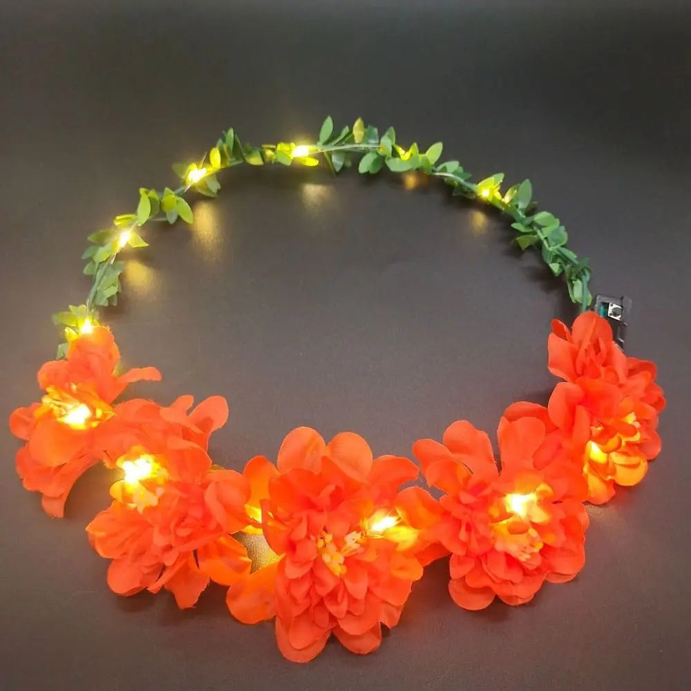 Simulation Rose Flower Wreath Headband Tiara LED Light Crowns Qme P