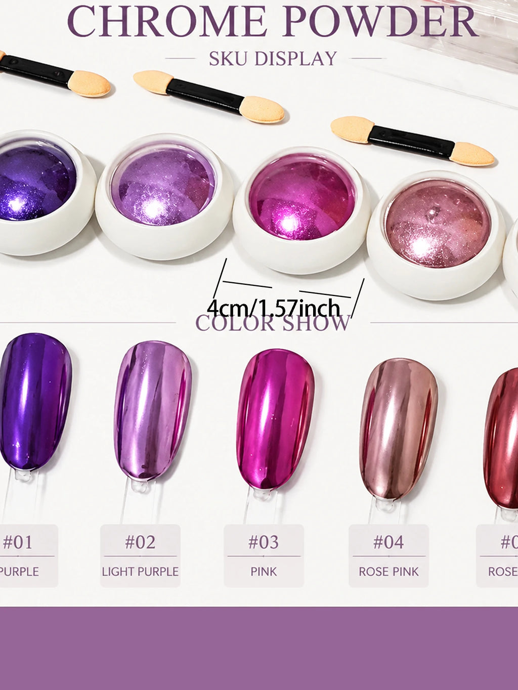 5 Enchanting Purple Series Chrome Nail Powder Mirror Effect Metallic Qme