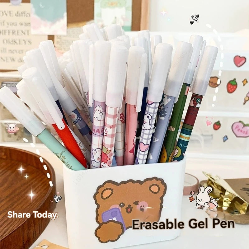 20Pcs/set Kawaii Erasable Gel Pen 0.5mm Blue Washable Handle Cute Cartoons Erasable Pen for School Pen Liquid Ballpoint Pen Qme