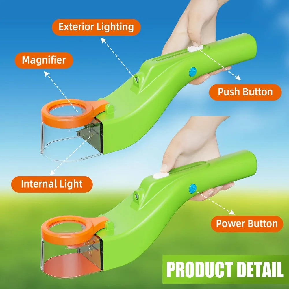 BugView 5X Magnifying Quick-Release Bug Catcher with LED Lights Insect Catcher Indoor & Outdoor STEM Toys Tool for Kids Adults Qme