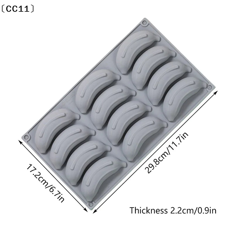 12 Cells Banana Design Food Grade Silicone Cake Molds Fruit Mousse Qme