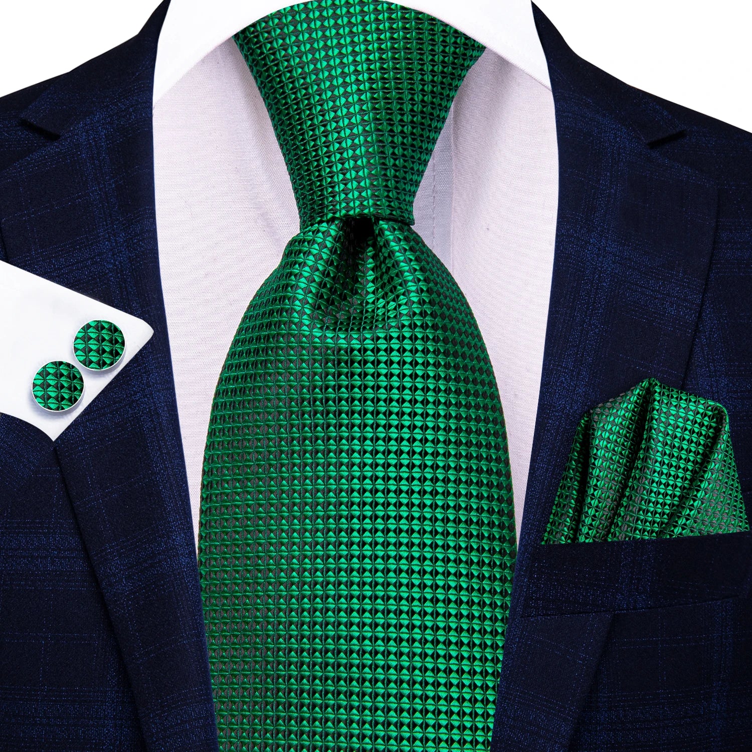 Hi-tie Paisley Dark Green Black Mens Elegant Necktie Handkerchief