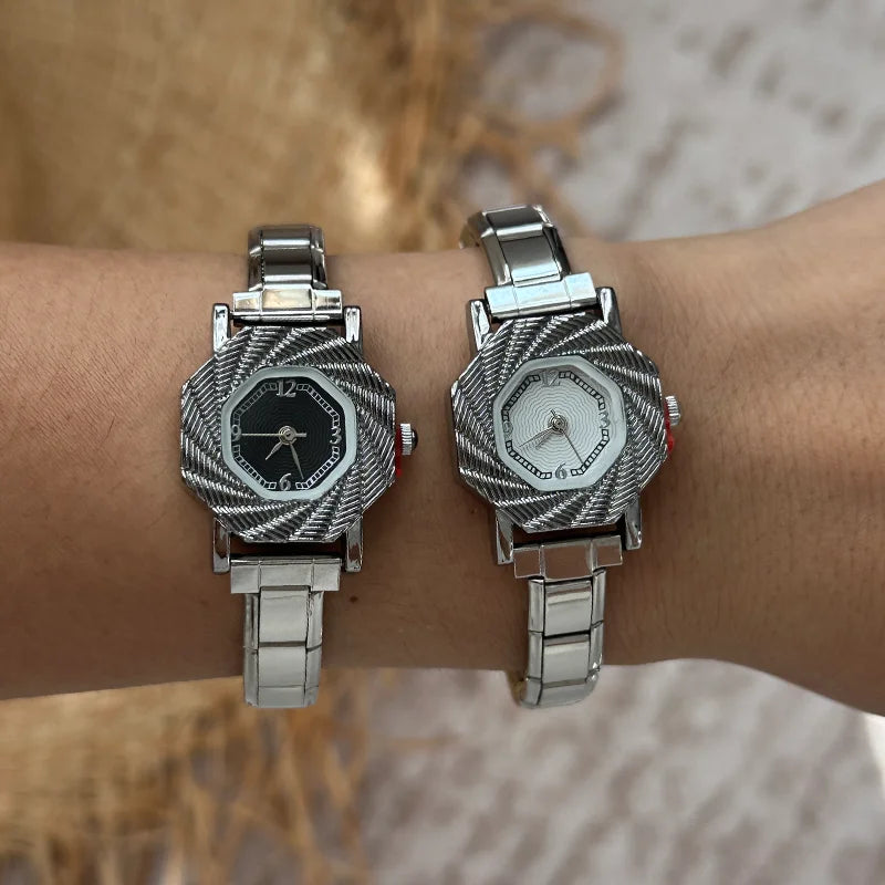 Wholesale Women's Mens DIY 9MM Width Italian Elastic Charm Stainless Alien Shape Watch Bracelet Bangle Party Friend Jewelry Gift Qme