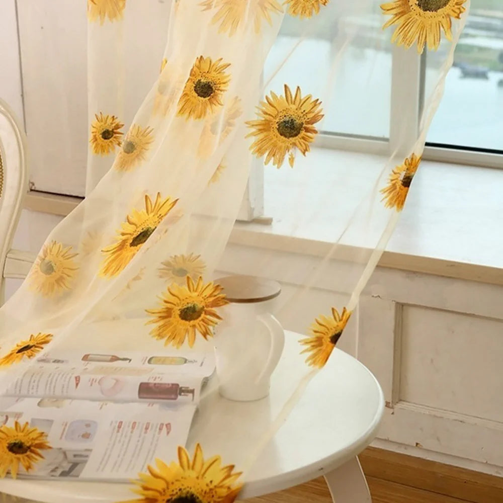 Sunflower Window Panels Drapes Curtains Sheer Voile Tulle Home Room Qme
