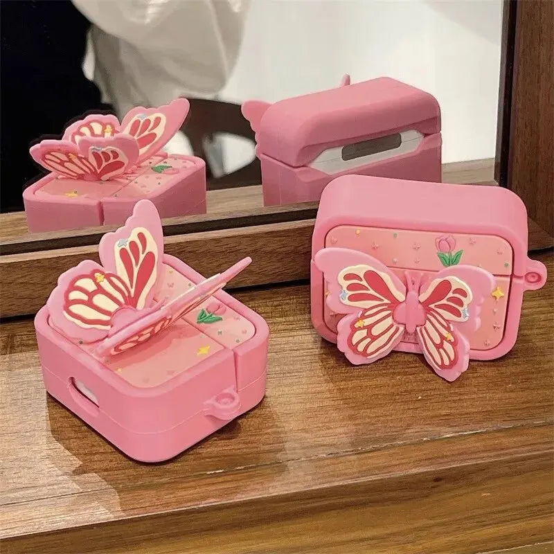 3D Cartoon Butterfly Headphone Case for AirPods 1/2,AirPods Pro,AirPods Pro 2,AirPods 3 Headphones, Anti-drop Headphone Case Qme