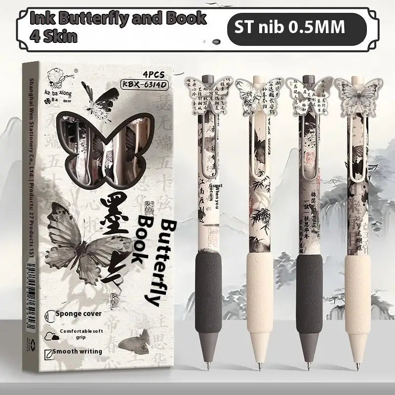 Black Ink Press Gel Pen Butterfly Patch Ballpoint Writing Tools Qme A4