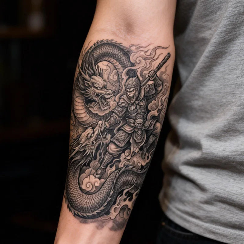 Dragon Soaring Temporary Tattoo, Herbal Juice Waterproof & Long-Lasting, Elegant Realistic Body Art for Arm, Sleeve & Thigh Qme