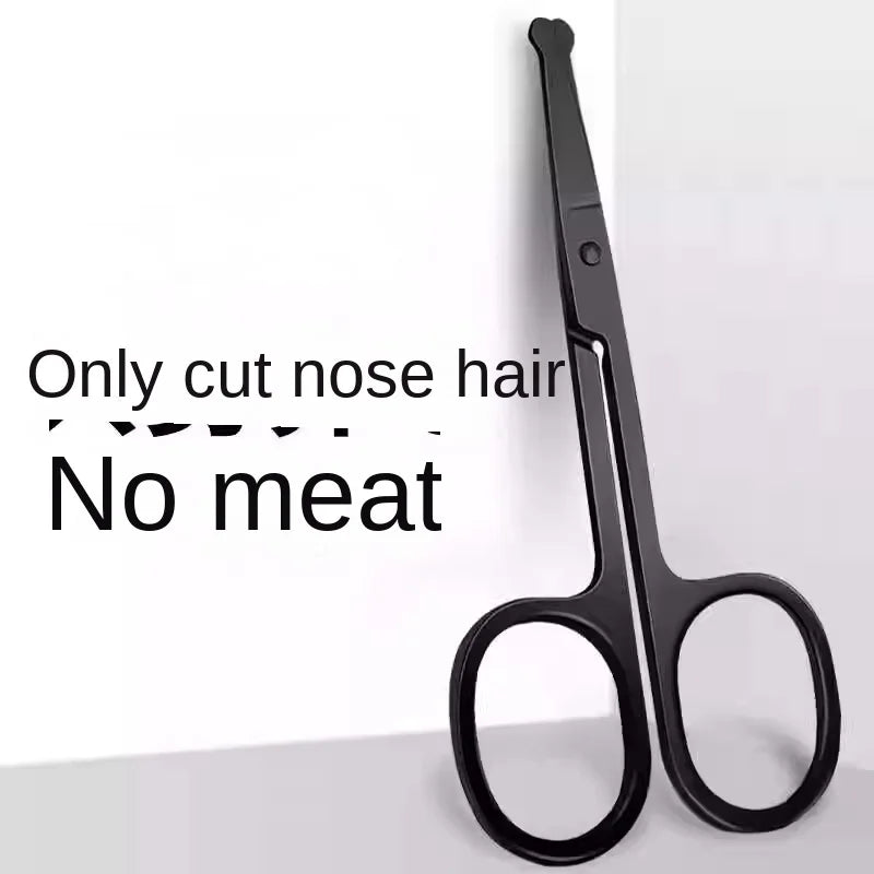 Silver Mirror Light Black Round Head Safety Nose Hair Scissors Qme