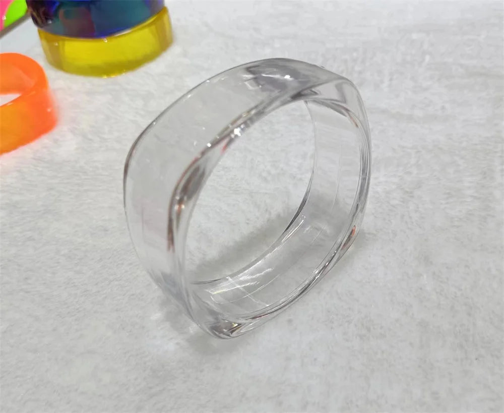Vintage Acrylic Cuff Fashion Bangles for Women New Trendy multicolour Wide Geometric Resin Simple Bracelets Charm Jewelry Qme Transparent white 60-64mm