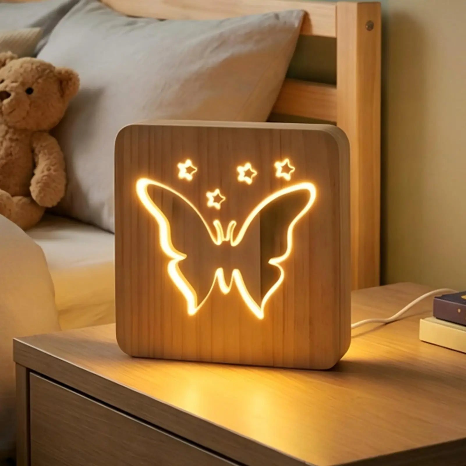 Bedroom Desk Lamp Wooden Table Atmosphere Lighting Bedside LED Light Qme
