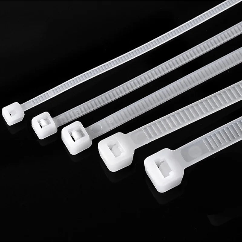 National Standard White PA66 Nylon Cable Ties 3x100 3x150 4x200 5x250mm Self Lock Wire Fastening Zip Tie Qme