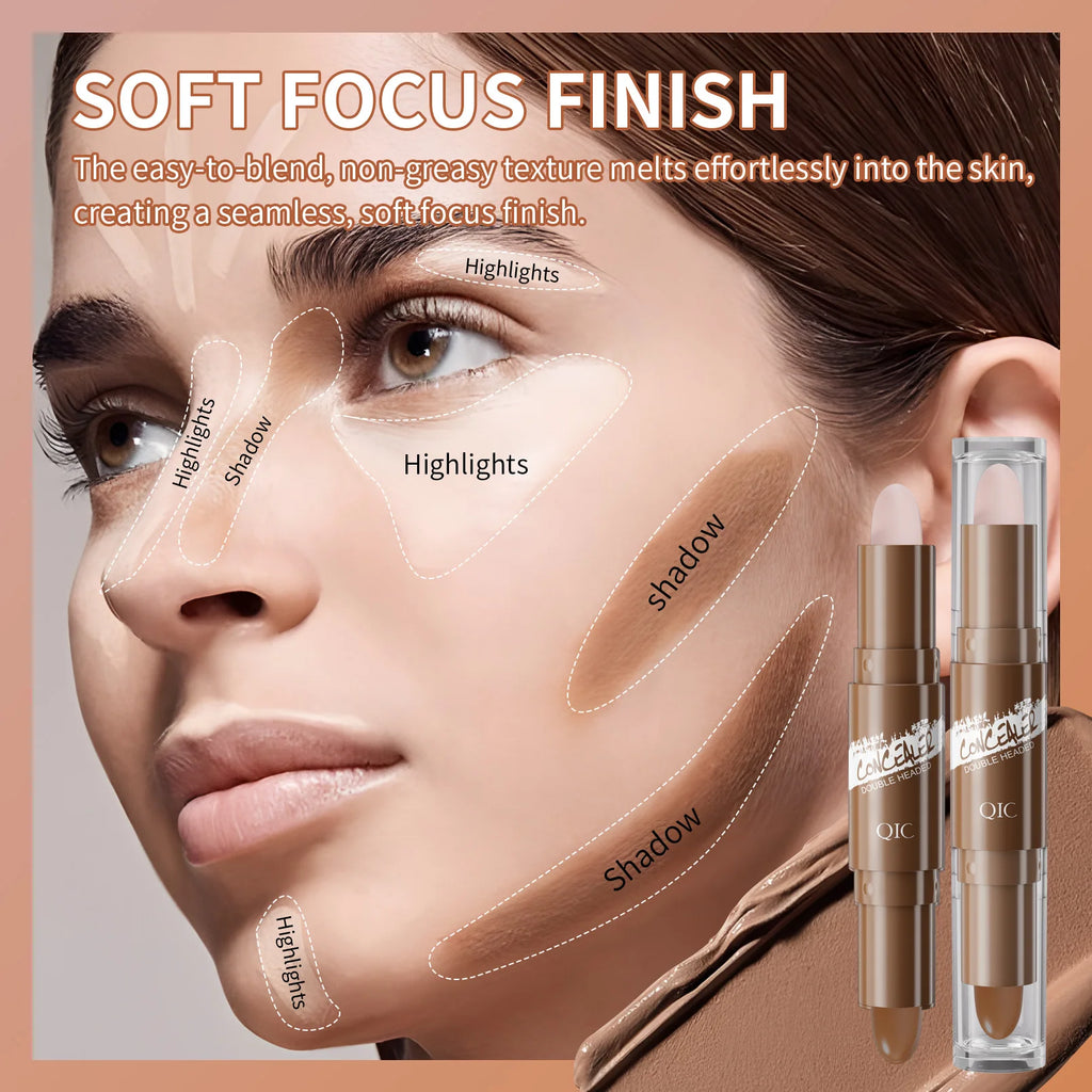 Double-ended dual-purpose high-light trimming stick, three-dimensional contour, nose shadow, facial shape, brighten and trimming Qme