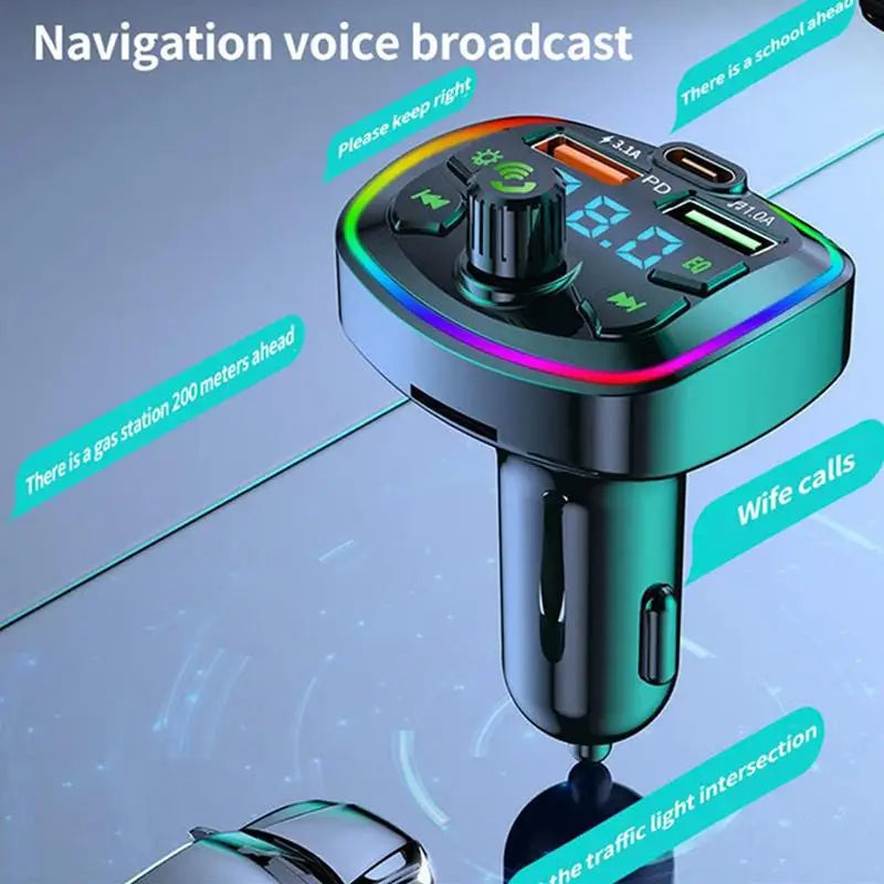 Versatile Bluetooth 5 0 Car Charger FM Transmitter PD 18W Type-c Dual Qme