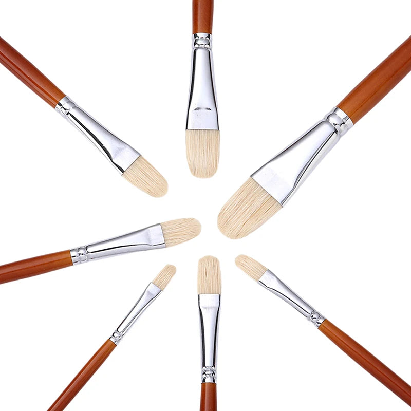 Professional Hog Bristle Filbert Oil Paint Brushes Long Wooden Handle Qme