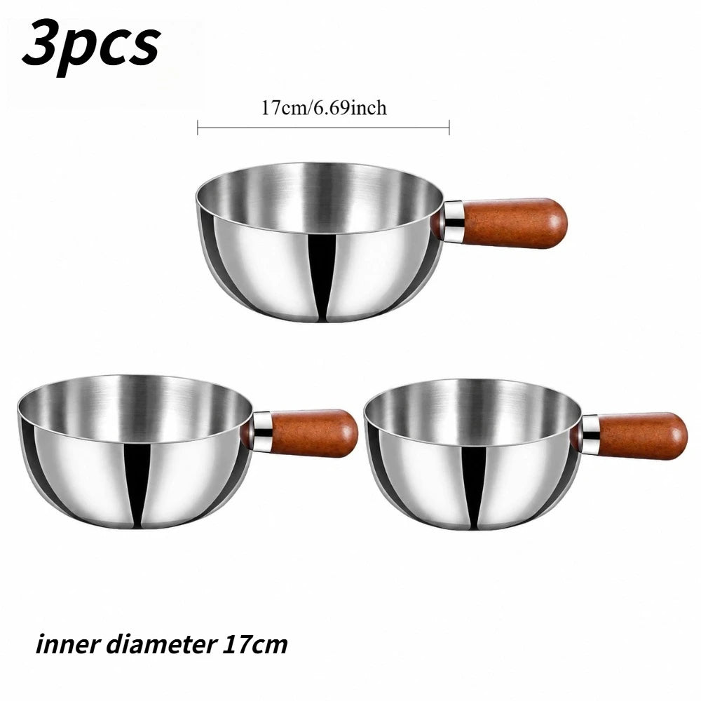 1/3 Optional Kitchen Cookware Stainless Steel Milk Pot Wooden Handle Non Slip Base Even Heat Performance For Induction Cooking Qme pot 17cm 3pcs
