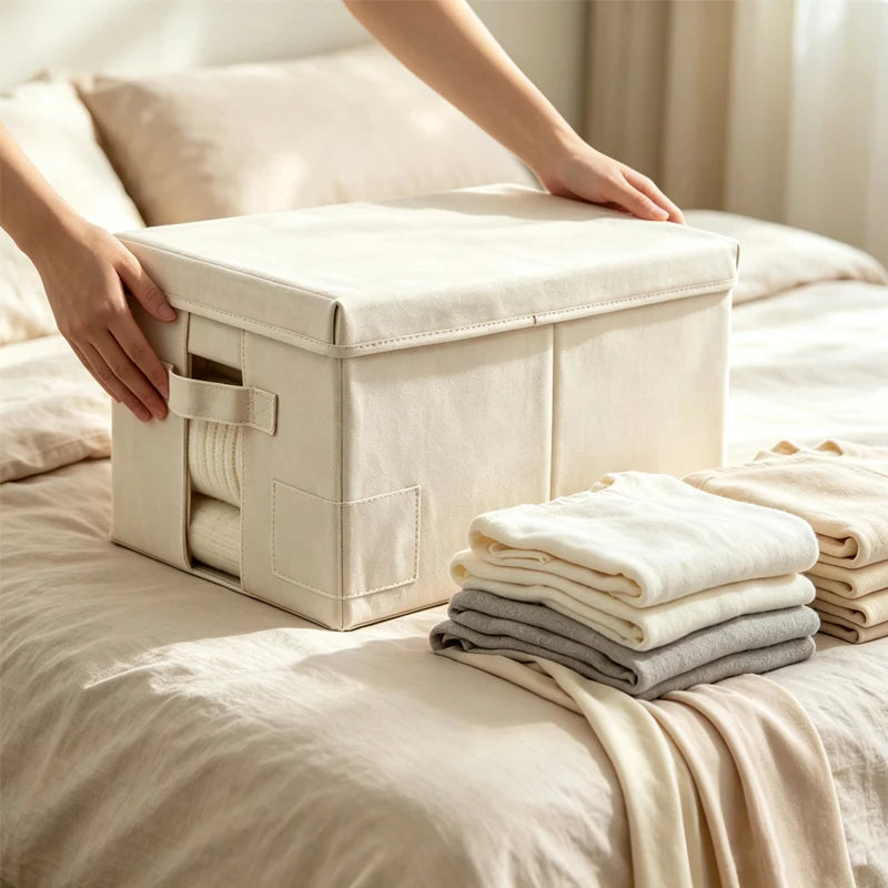 Foldable Storage Box Portable Home Storage Bag Household Cationic Fabric Large Capacity Clothes Organizer for Wardrobe Closet Qme