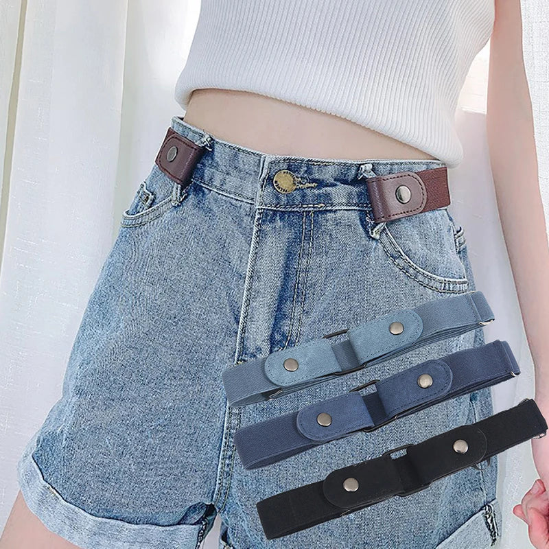 Buckle-free Waist Belt Jeans Pants No Buckle Stretch Elastic Women Qme