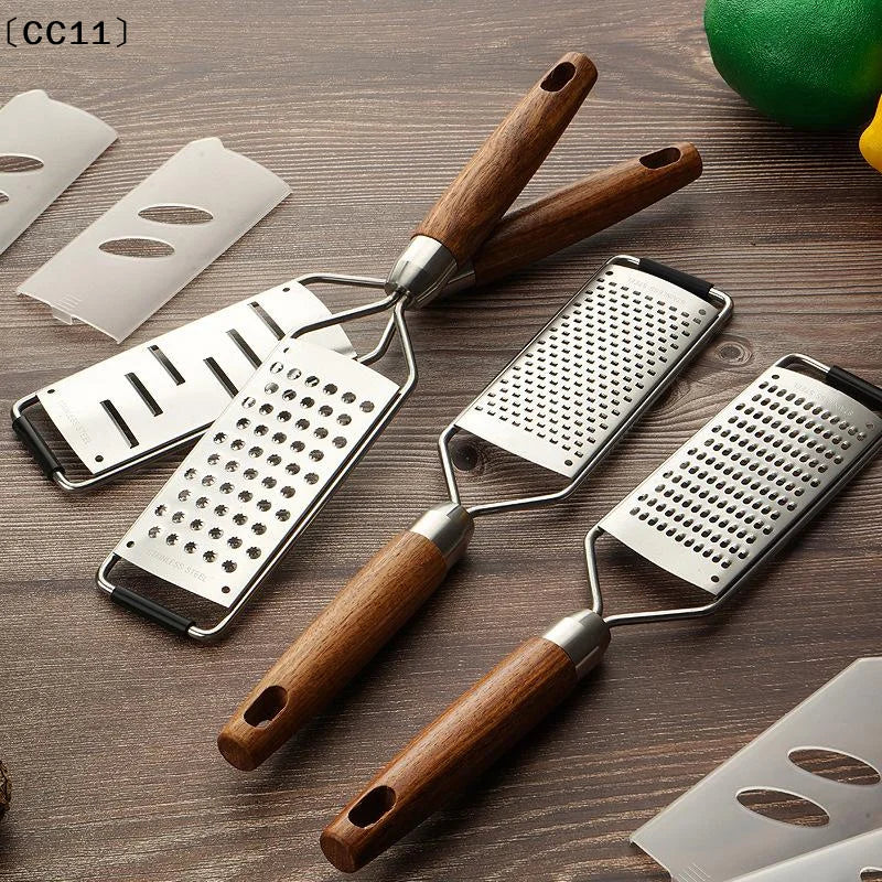 Cheese Grater Natural Wood Handle Stainless Steel Zester Kitchen Qme