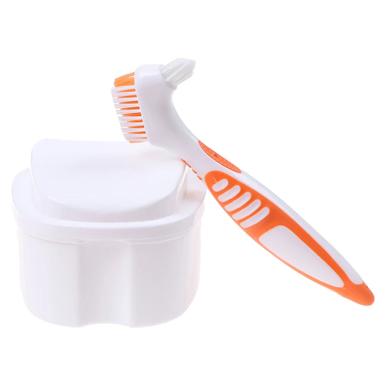 Denture Bath Storage Box Dental False Teeth Organizer Hanging Net Qme White