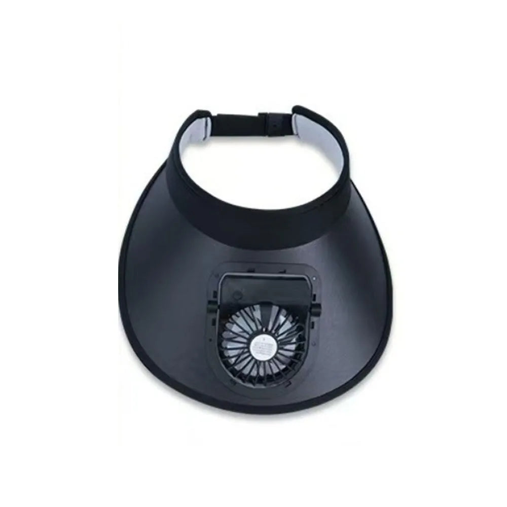 USB Rechargeable Cooling Fan Hat Breathable Large Brim Empty Qme Black