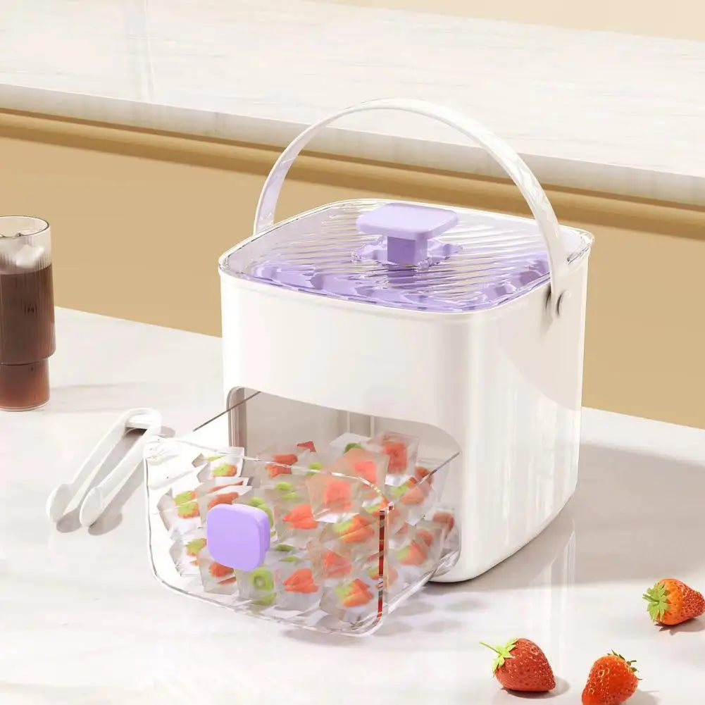 Ice Cube Tray Lid Bin Space-saving Small Bucket Tongs Easy Release Qme C