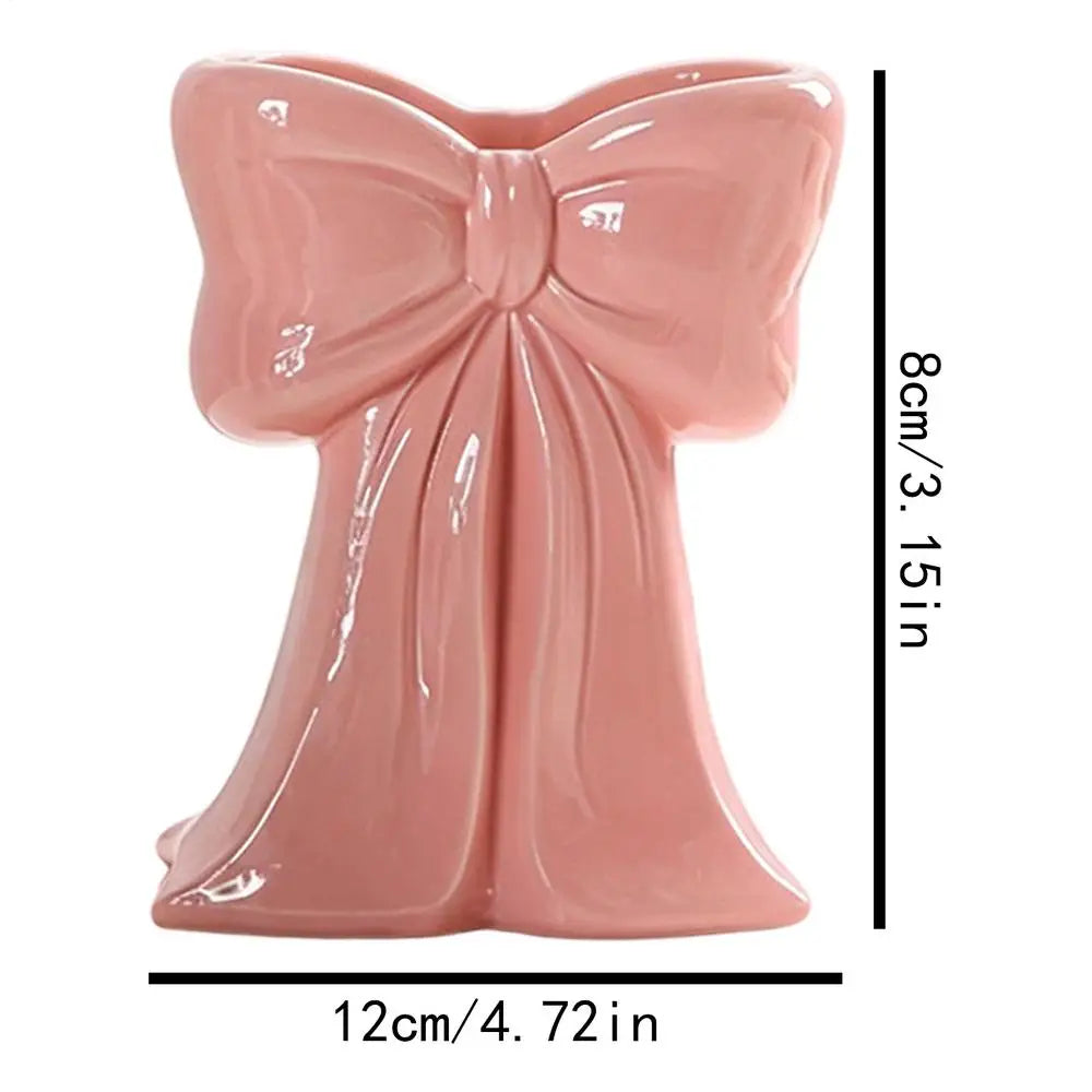 Bow Vase for Flowers Bow Display Centrepiece Tabletop Decoration Flower Vase Pen Holder Bookshelf Home Bedroom Working Place Qme Pink