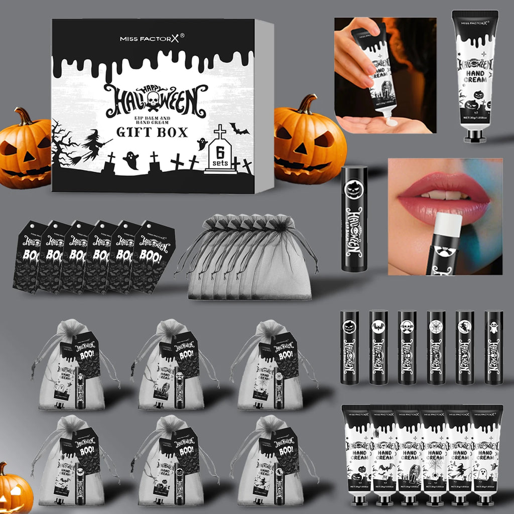 24PCS Halloween gift set (6 hand creams+6 lipstick) Each set includes a Halloween card and gift yarn bag Qme