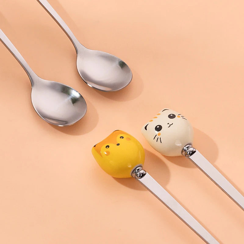 Dessert Spoons Flatware Kitchen Tools Ice Cream Cartoon Stirring Qme