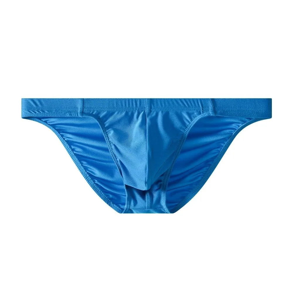 Triangle Men Ice Silk Briefs Low Waist Underpants Men's Triangle Panties Solid Color Underwear Male Seamless Briefs Men Qme Dark Blue 1XL