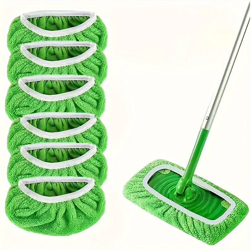 6pcs Super Absorbent Reusable Mop Mat - Microfiber Cleaning Cloth for Dry and Wet Floors, Compatible with Most Flat Mops Qme